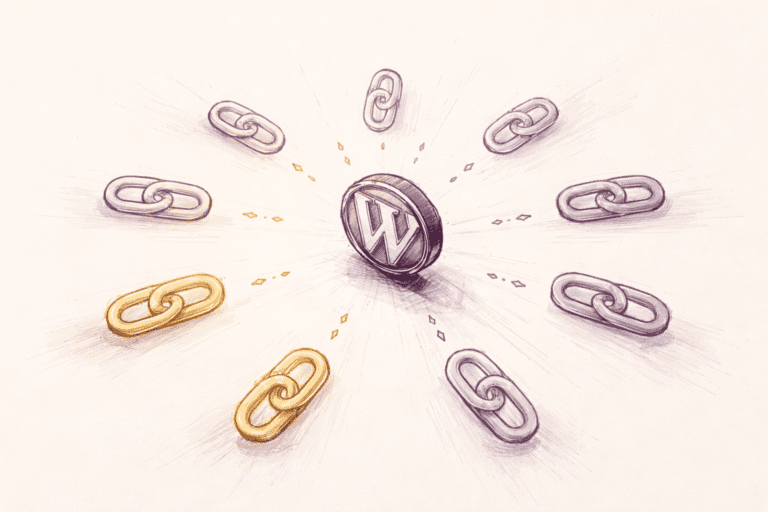 A sketch of a few golden links represent authoritative backlinks sending stronger trust signals that move Google rankings.