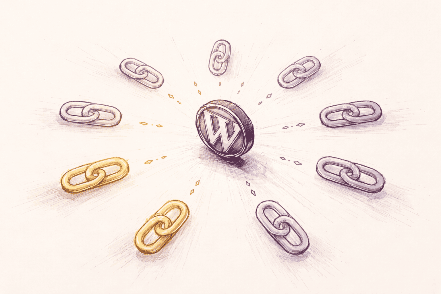 A sketch of a few golden links represent authoritative backlinks sending stronger trust signals that move Google rankings.