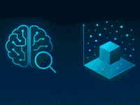 Minimalistic futuristic illustration showing abstract data points and vectors representing the difference between semantic search and vector search.