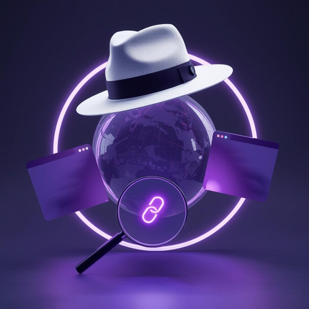 A minimalistic illustration displaying elements of white hat link building